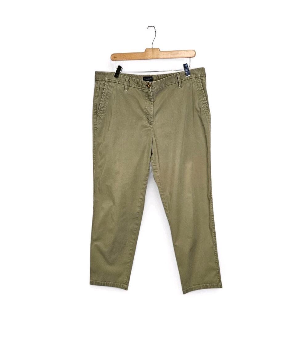 Talbots Relaxed Chino Olive Green Mid Rise Khaki Pants Women's Size 14